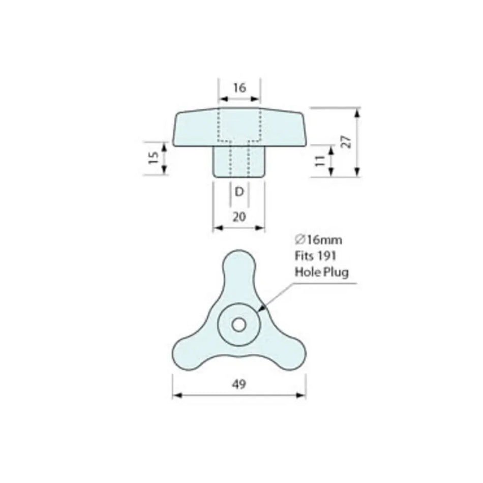 Tri Knob with 5/16" BSW Internal Thread