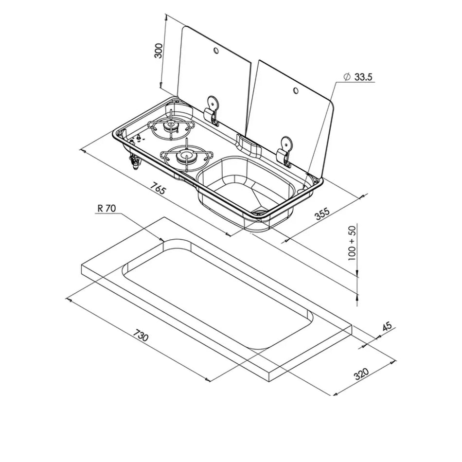 CAN Combination 2 Burner Right Hand Sink & Hob