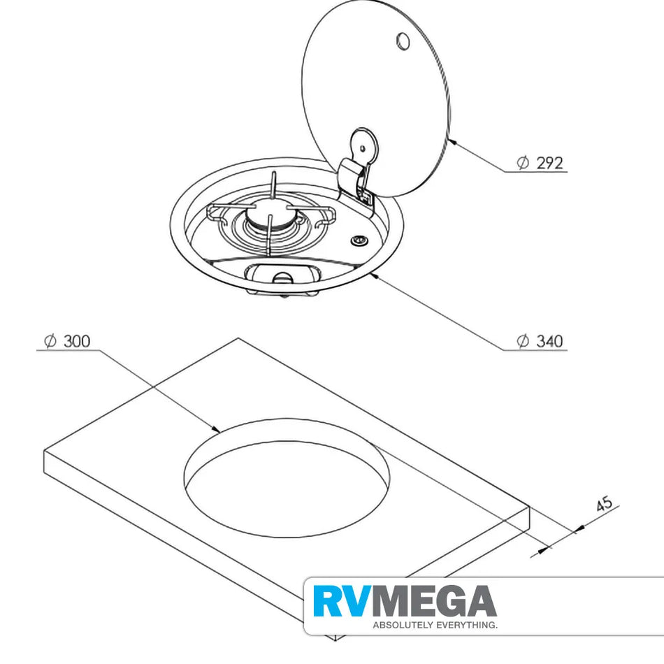 CAN Single Burner Gas Hob & Glass Lid
