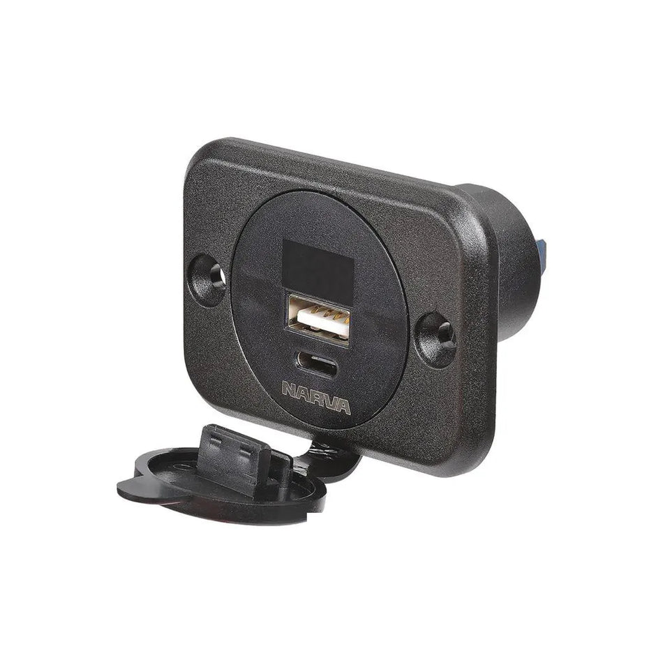 Narva Heavy Duty USB / USB-C Socket with Volt Meter